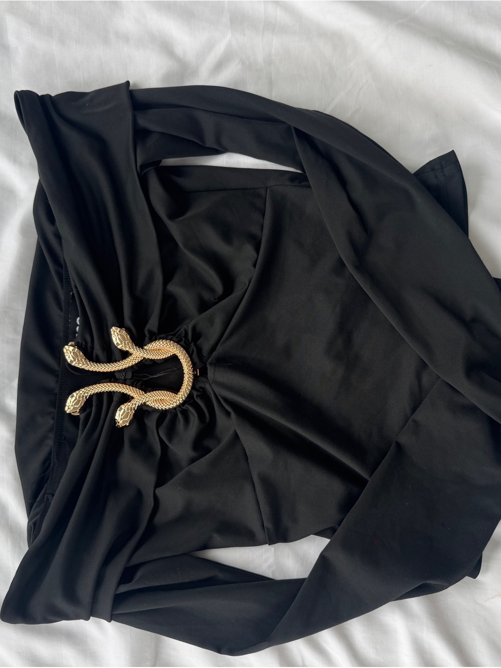 EGO Black Draped Bodysuit with Gold Snake Hardware